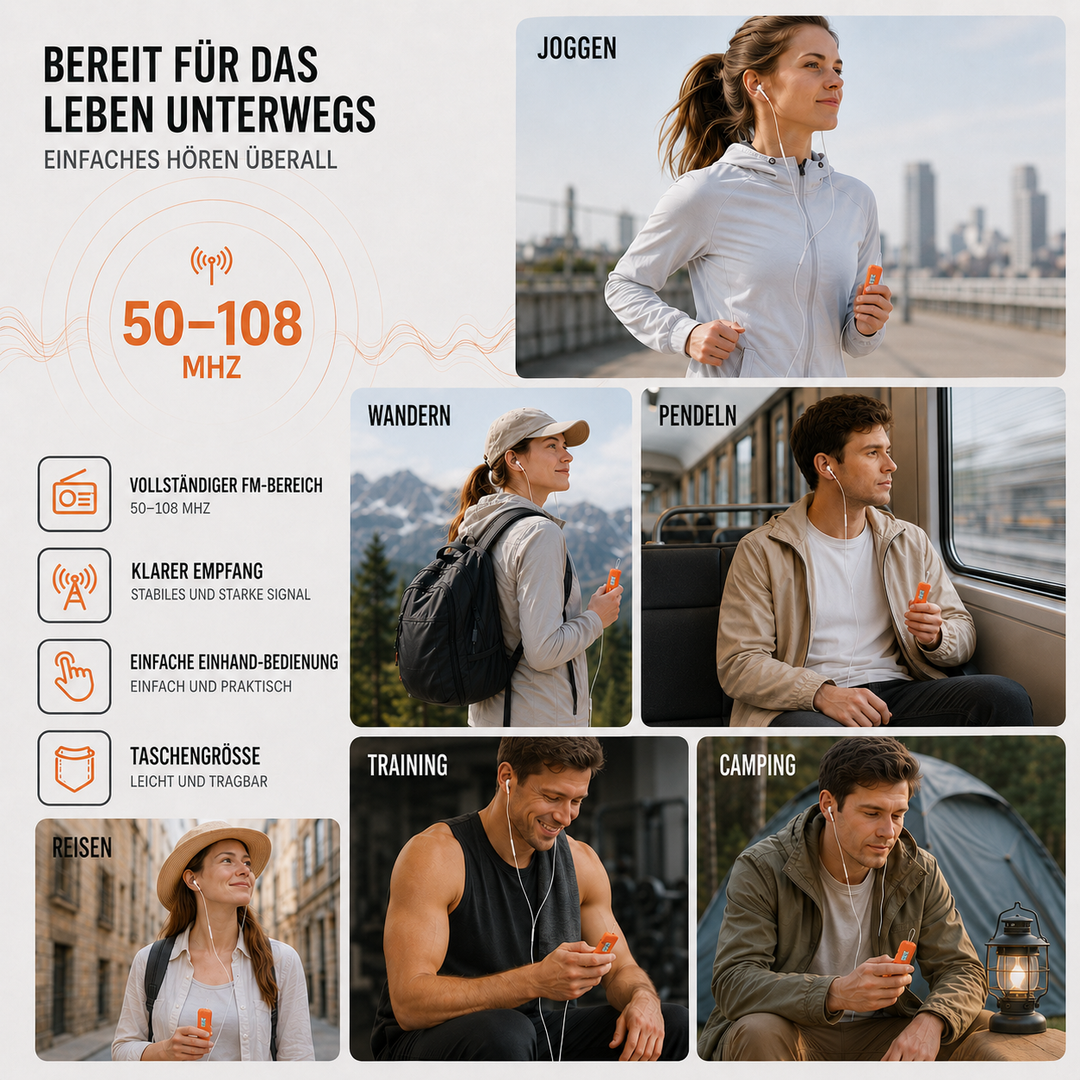 Taschenradio UKW, extrem leicht & kompakt, perfekt für Rucksackreisen, Wandern & Notfälle.