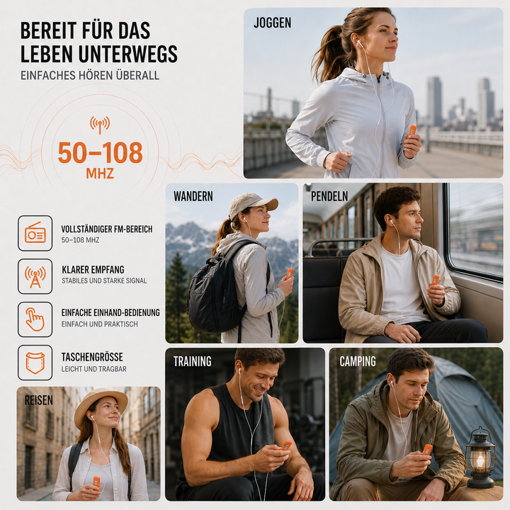 Taschenradio UKW, extrem leicht & kompakt, perfekt für Rucksackreisen, Wandern & Notfälle.