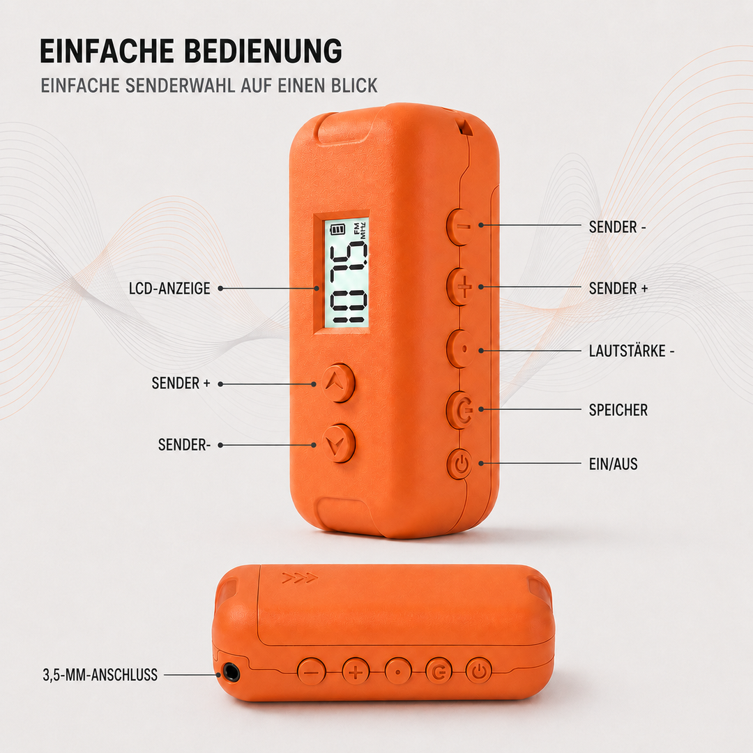 Leichtes tragbares Radio UKW, mit klarer Soundqualität für Outdoor-Ausflüge & Reisen. Notfallbereit.