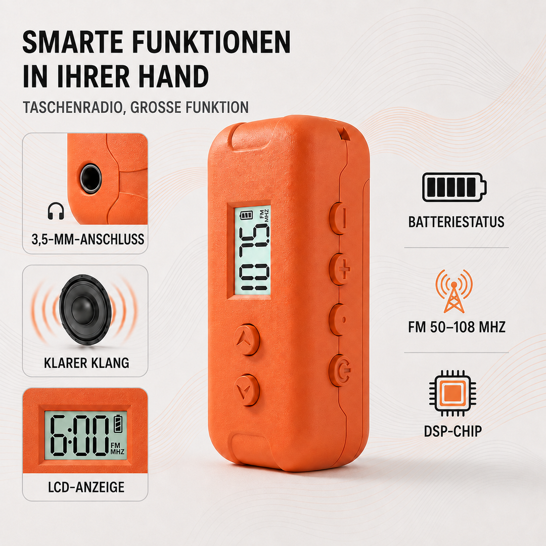 Robustes tragbares UKW-Notfallradio für Outdoor-Aktivitäten. Zuverlässiger Empfänger für Reise & Sport.