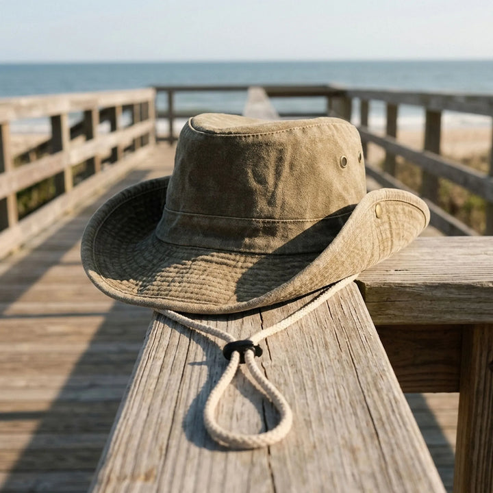 Vielseitiger Herrenhut, breitkrempig, aus Baumwolle, perfekter Sonnenschutz für Outdoor-Sport.