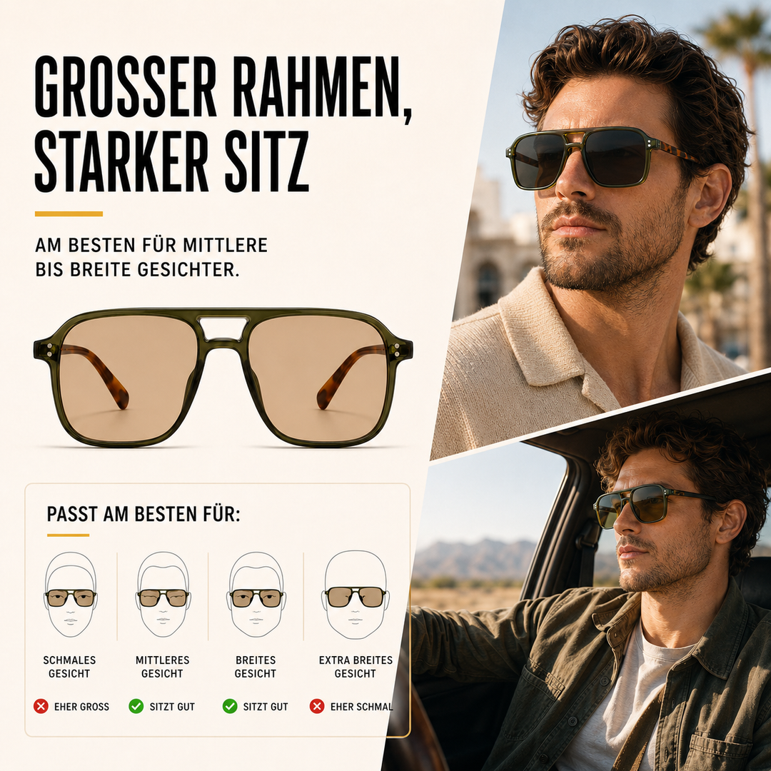 Retro Sonnenbrille quadratisch für Damen & Herren, Doppelsteg. Modernes Accessoire mit UV400 Gläsern.