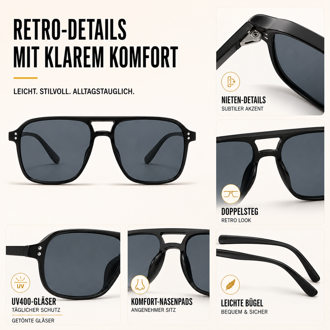 Stylische Unisex Retro Sonnenbrille: Quadratisches Design, Doppelsteg. UV400 PC-Gläser für optimalen Schutz.