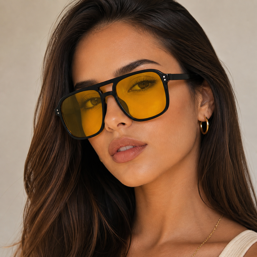 Unisex Sonnenbrille im Retro-Look: Quadratisches Gestell, Doppelsteg. UV400 PC-Gläser für Sonnenschutz.