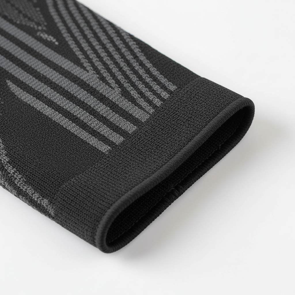Nahaufnahme der hochwertigen Unisex Kompressions-Wadenbandage; atmungsaktives Material für Sport & Regeneration.