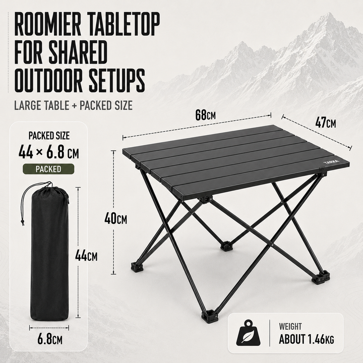 Robuster faltbarer Outdoortisch für Camping & Reisen. Leicht zu transportieren & platzsparend verstaubar.