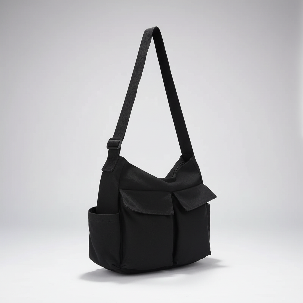 Rückseite der braunen Canvas Satchel mit verstellbarem Schultergurt für optimalen Tragekomfort.