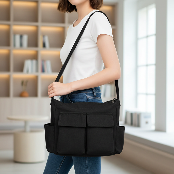 Unisex Canvas Satchel-Tasche für Alltag, Uni & Arbeit. Robuste Schultertasche in Grün.