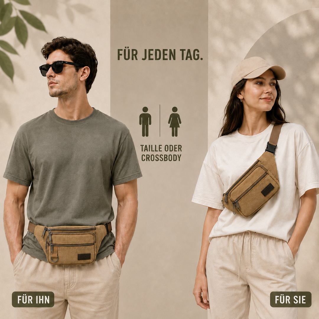 Stylische Canvas Gürteltasche, robust & funktional für Reisen, Sport & Freizeit.