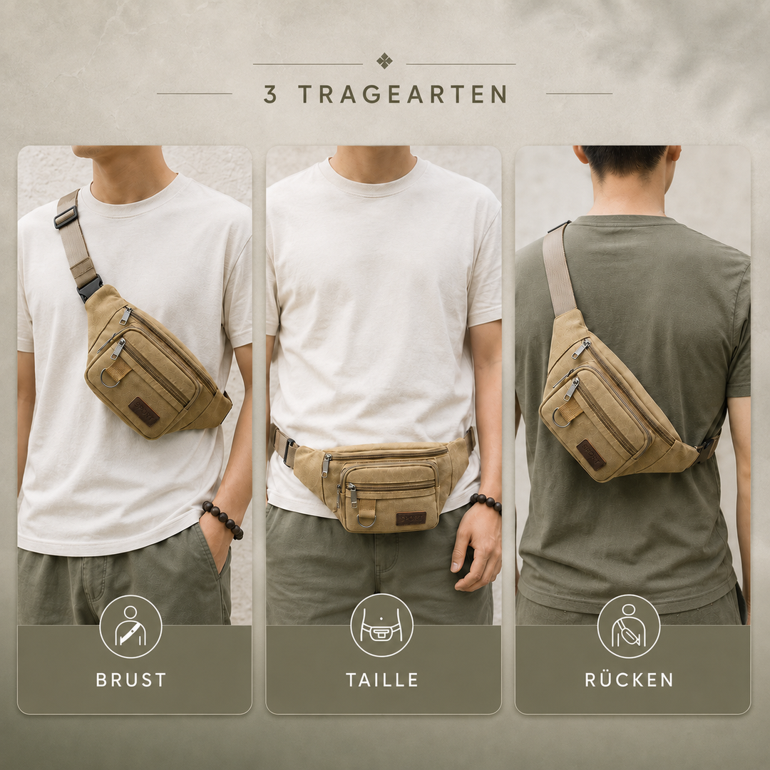 Canvas Bauchtasche für Damen & Herren, optimal für Sport, Reisen & tägliche Erledigungen.