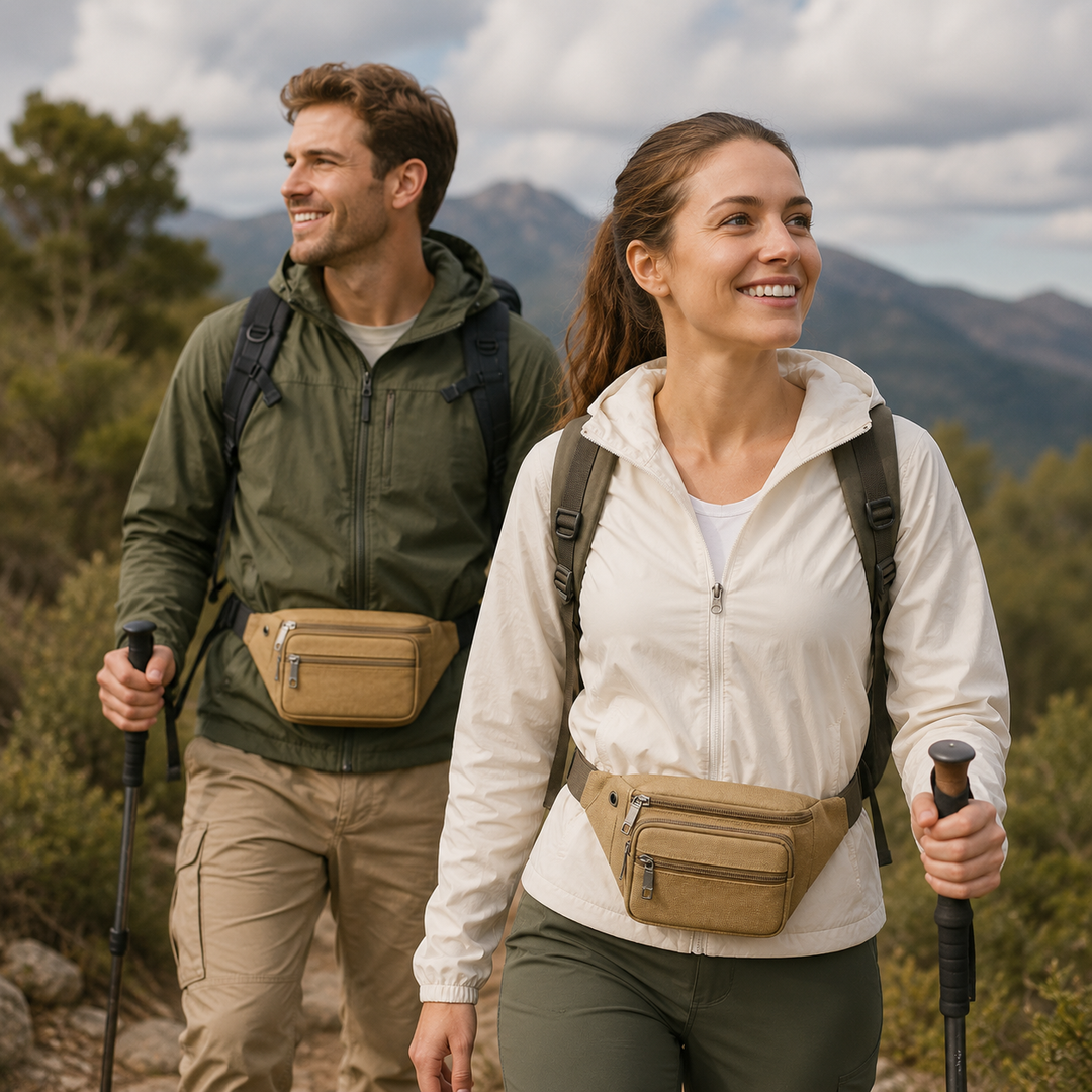 Praktische Unisex Gürteltasche aus robustem Canvas, ideal für Festivals und Konzerte.