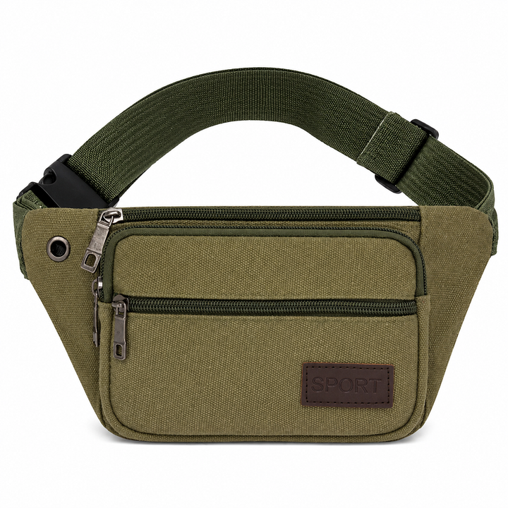 Ergonomische Gürteltasche aus strapazierfähigem Canvas, ideal für sicheres Reisen.