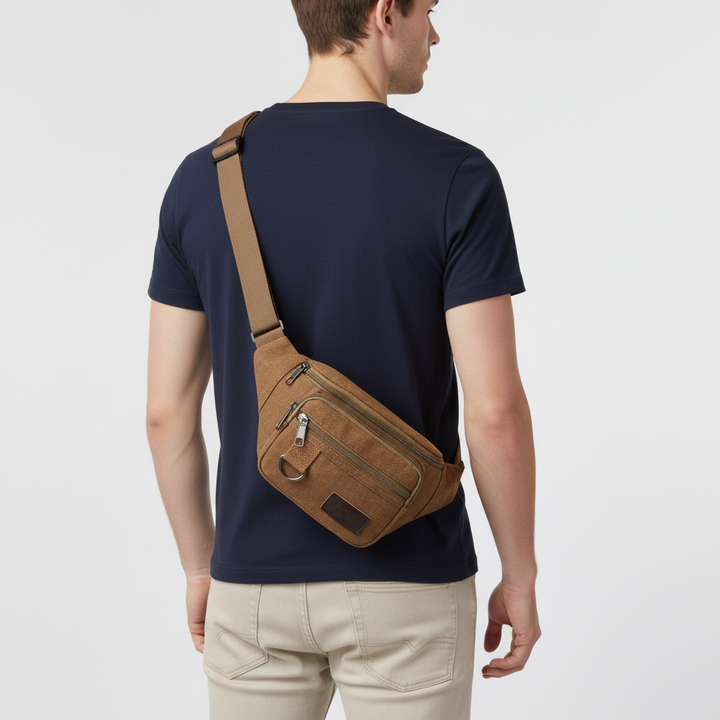 Vielseitige Unisex Gürteltasche aus strapazierfähigem Canvas, auch crossbody tragbar.