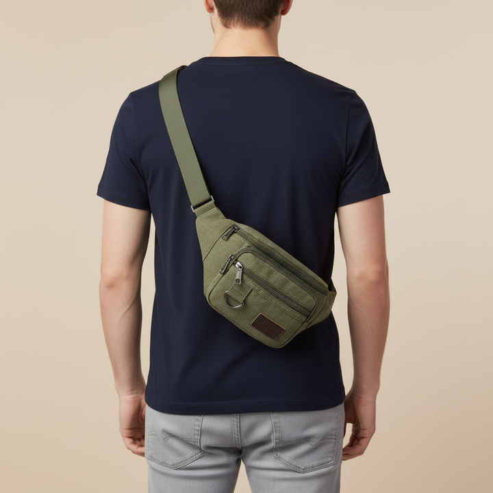 Praktische Canvas Bauchtasche für Damen & Herren, perfekt für unterwegs & Organisation.