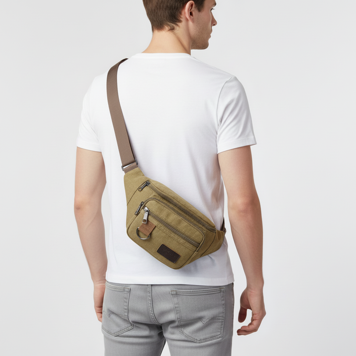 Alltagstaugliche Gürteltasche aus robustem Canvas, sichere Aufbewahrung für Wertvolles.