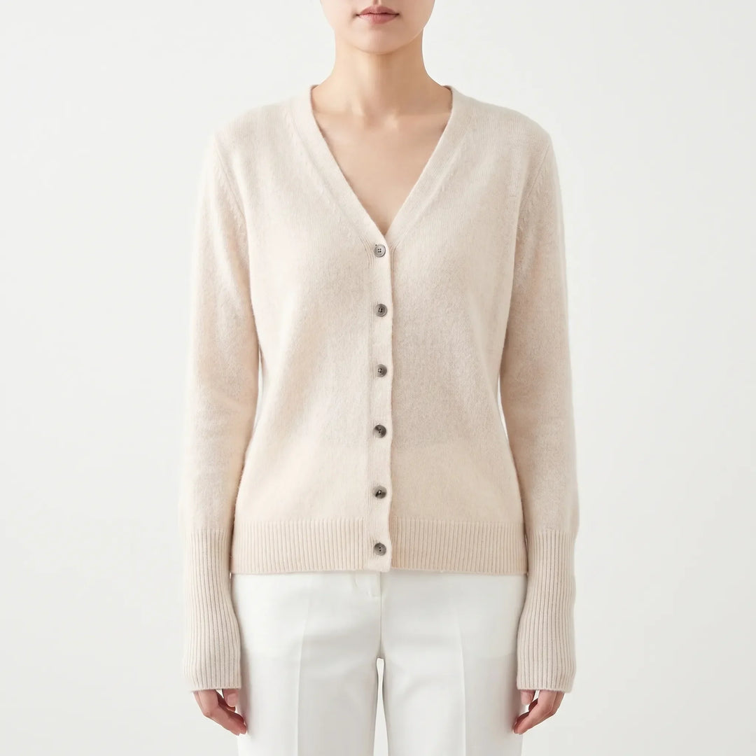 Lockere Damen Feinstrick Cardigan V-Ausschnitt, ideal zum Layering, langarm und sehr komfortabel.