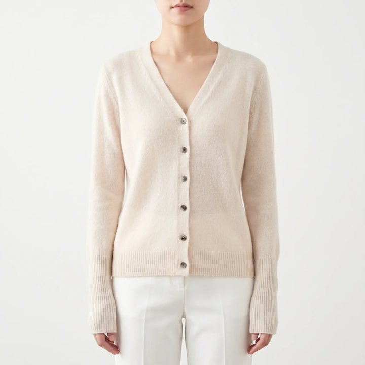 Lockere Damen Feinstrick Cardigan V-Ausschnitt, ideal zum Layering, langarm und sehr komfortabel.