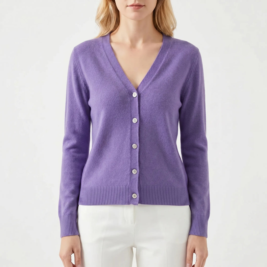Damen Feinstrick Strickjacke mit V-Ausschnitt, elegantes Design, perfekt als Übergangsjacke.