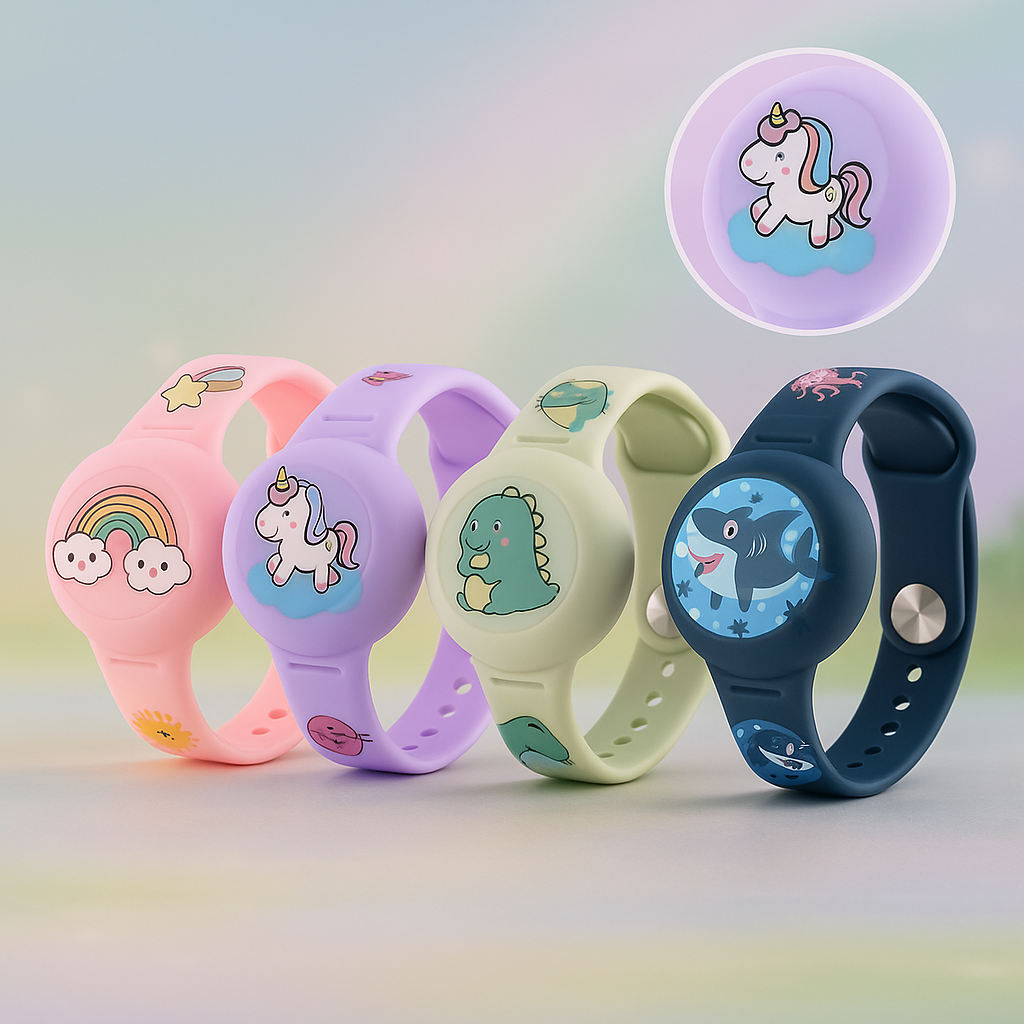 AirTag Halterung Armband Kinder: Rutschfeste Silikonhülle für AirTag, sicher am Handgelenk der Kinder befestigt.