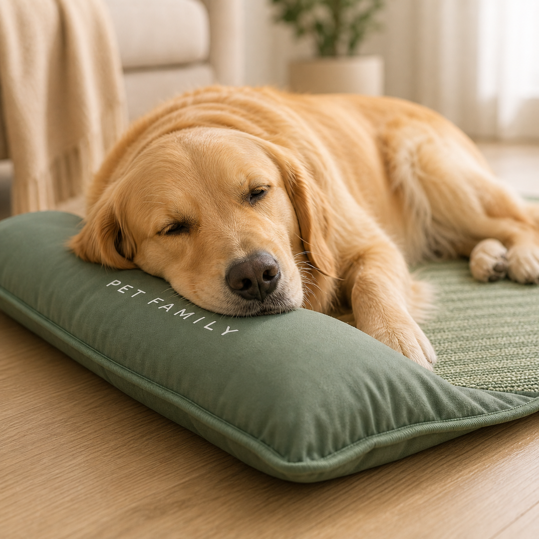 Haustier Kühlmatte mit Kissen, atmungsaktiv, grün, idealer Liegeplatz für Hunde & Katzen im Sommer.