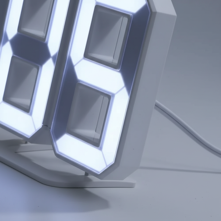 Premium LED-Wanduhr mit Digitalanzeige für Zeit, Datum und präziser Temperaturmessung.