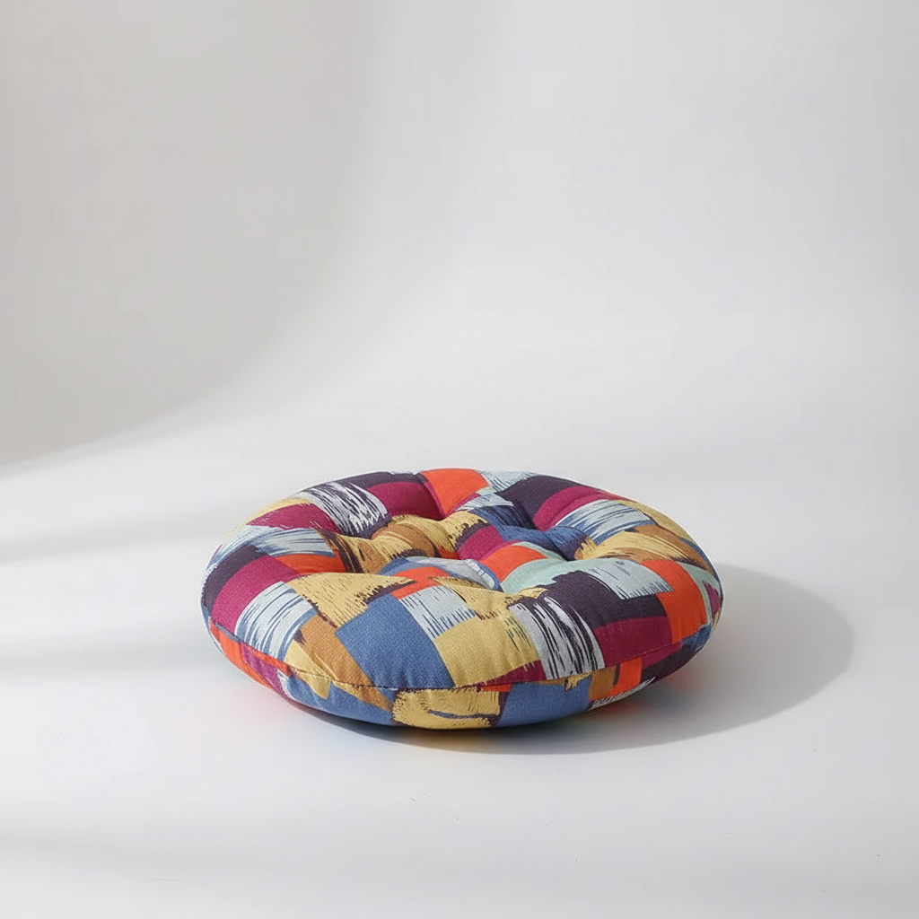 Robustes rundes Sitzkissen aus Polyester, gesteppt, ideal für den täglichen Gebrauch im Haus.