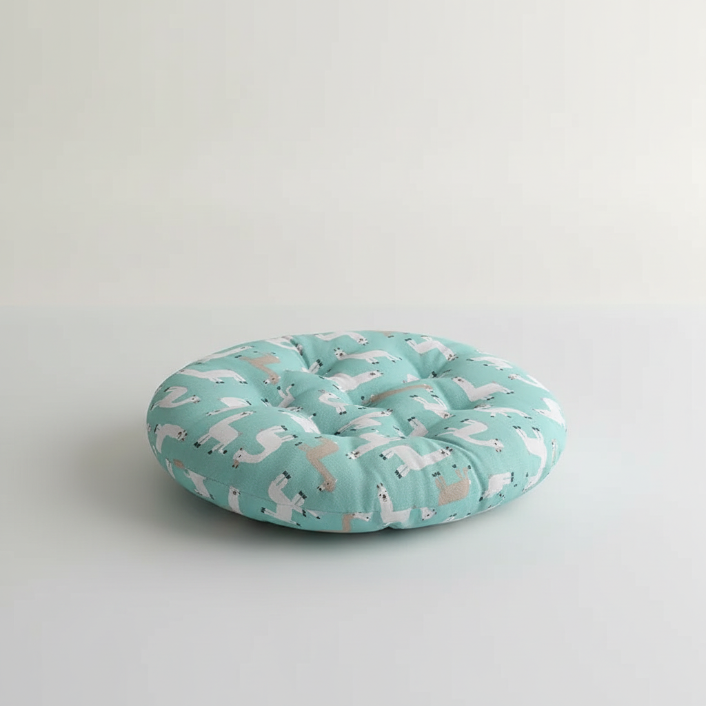 Dekoratives rundes Gestepptkissen, ein stilvolles Wohnaccessoire für Sofa, Stuhl oder Boden.
