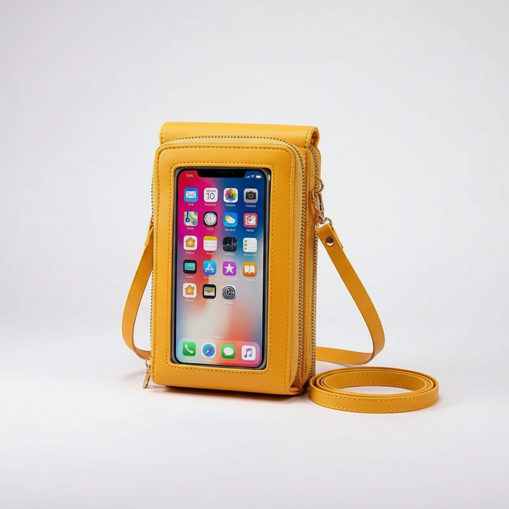 Smartes Accessoire: PU-Leder Crossbodytasche mit Touchscreen-Handyfach und sicherem Reißverschluss.