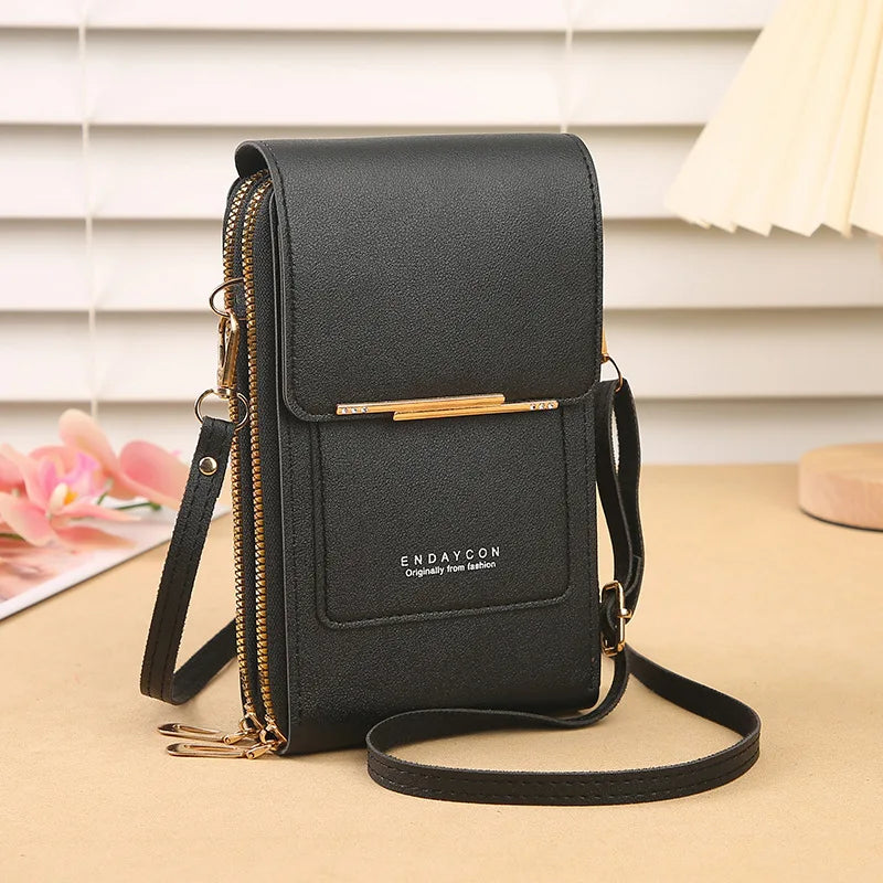 Leichte PU-Leder Schultertasche, Touchscreen-Fach, Reißverschluss, ideal für Smartphone-Nutzerinnen.