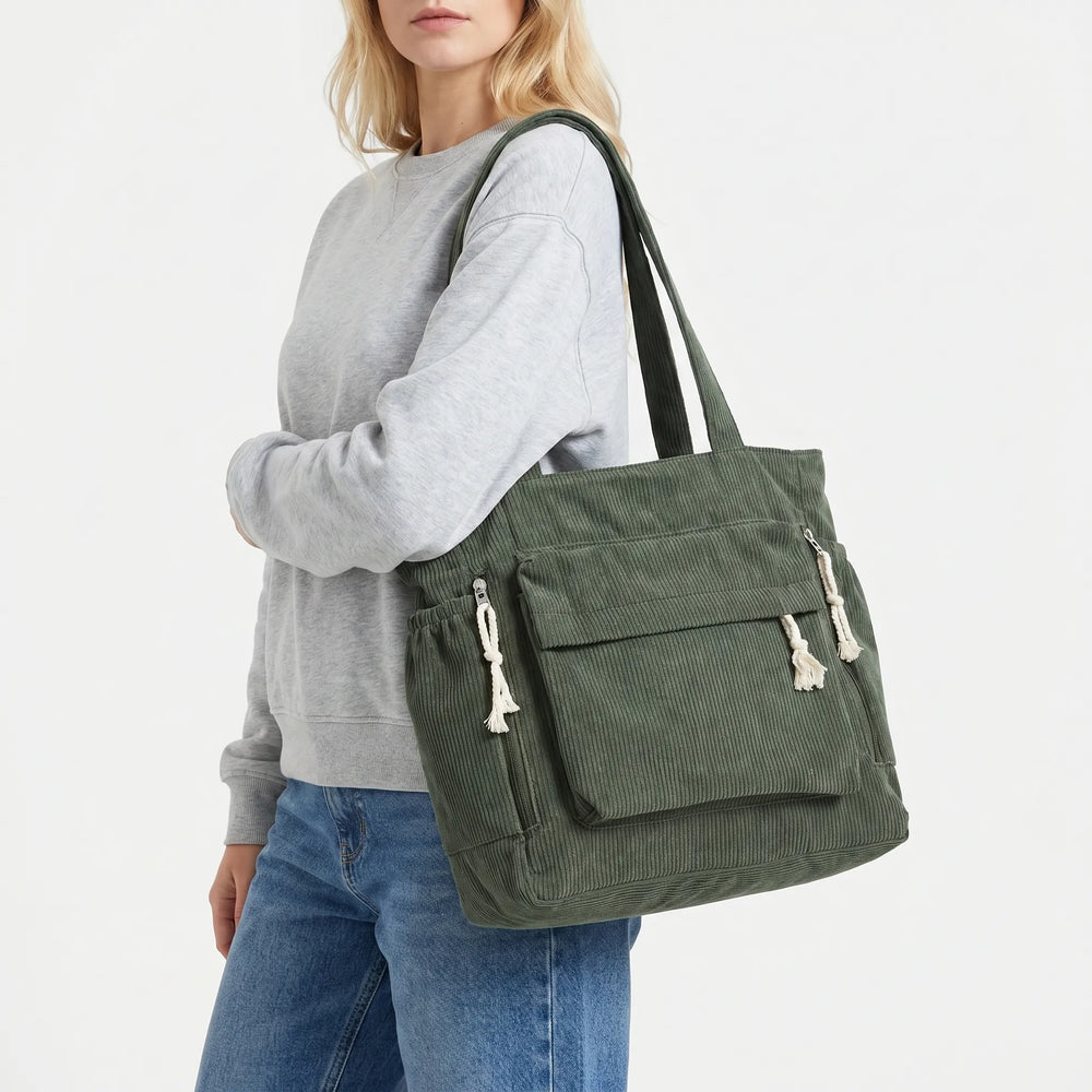 Geräumige Cord Crossbody Tasche für Damen, perfekt für Reisen & tägliche Organisation.
