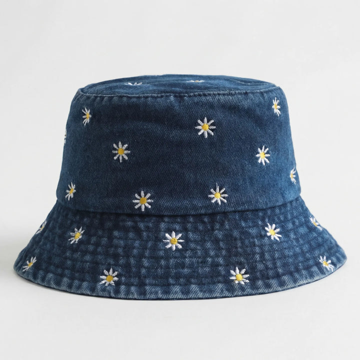 Lässiger Unisex Fischerhut als Sonnenhut, mit Gänseblümchen-Stickerei, ideal für den Sommer.