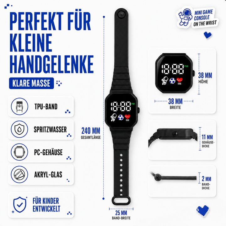 Spritzwassergeschützte pinke digitale Silikonuhr für Kinder, mit deutlicher LED-Zeitanzeige.