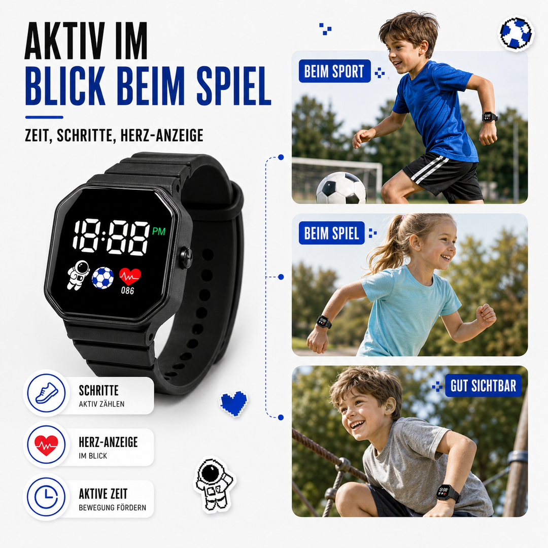 Rote digitale Silikon-Kinderuhr als tolles Geschenk, mit beleuchtetem LED-Display.