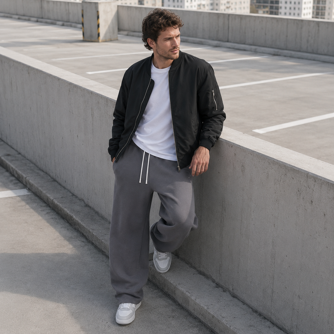 Lässige Herren Jogginghose, schwarz, weich, volllänge, komfortabel.