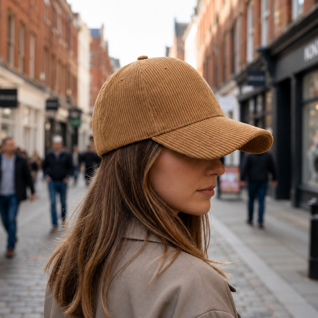 Unisex Baseball Cap mit Kord-Textur & gebogenem Schirm. Verstellbare Polyester-Kappe für Freizeit & Streetstyle.