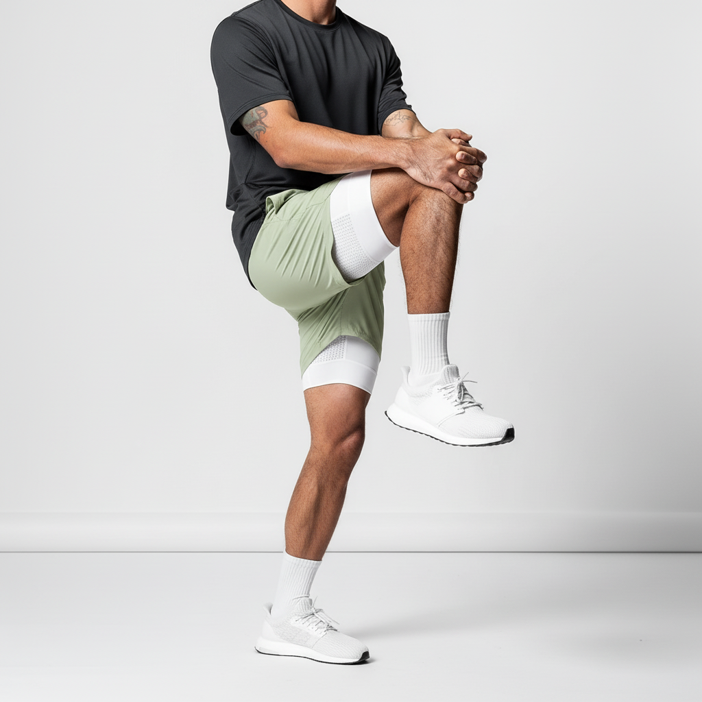 Schwarze Dynaflex Herren Workout Shorts mit Kontrast-Innenlage, bietet Bewegungsfreiheit beim Joggen & Sport.