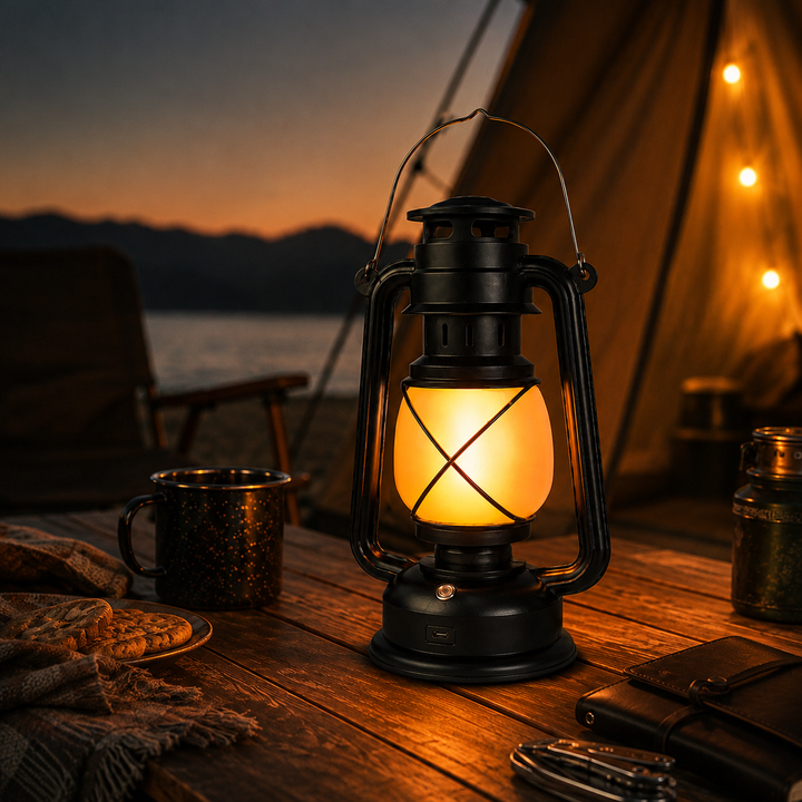 Dekorative Vintage LED-Laterne mit realistischer Flammenimitation. Kabellos & wiederaufladbar für Outdoor.