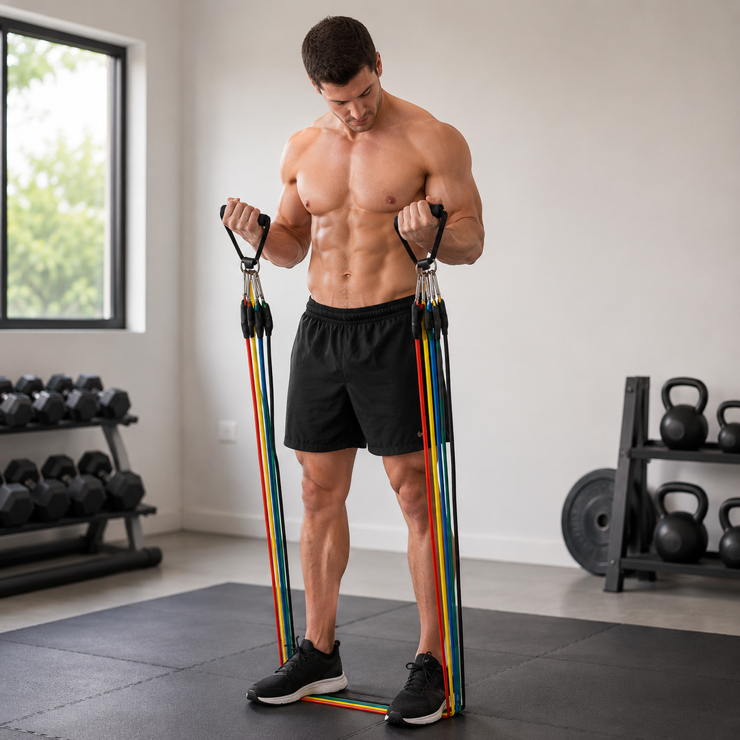 Widerstandsband-Set für Ganzkörpertraining: 5 TPE-Bänder mit unterschiedlichen Stärken für Fitness & Muskelaufbau.