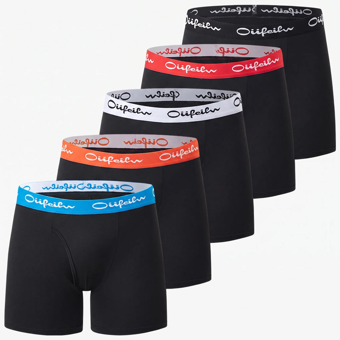 Breiter Bund der Herren Flexicore langen Boxershorts bietet Halt ohne Einschneiden, ideal für Alltag und Sport.
