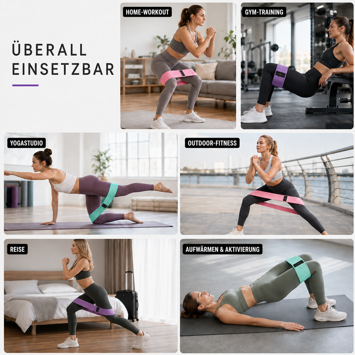 Frau trainiert mit Stoffband: Gesäßtraining, Krafttraining, Fitness.