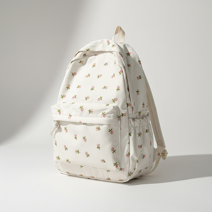 Komfortabler Polyester-Damenrucksack, leicht, strapazierfähig. Mit Blumenmuster für Schule, Uni & Freizeit.