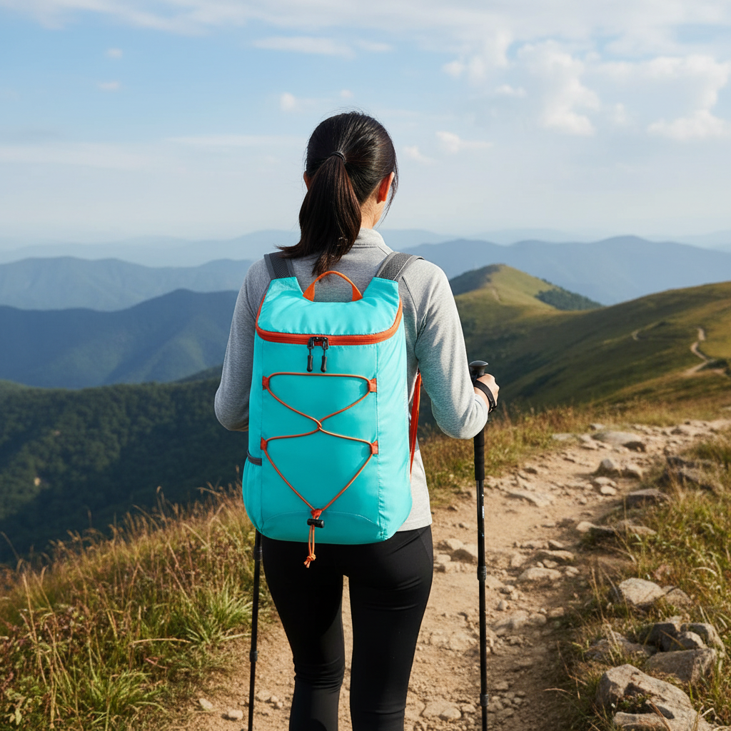 Faltbarer, kompakter Rucksack in elegantem Design. Wasserdicht und bereit für jedes Wetter.