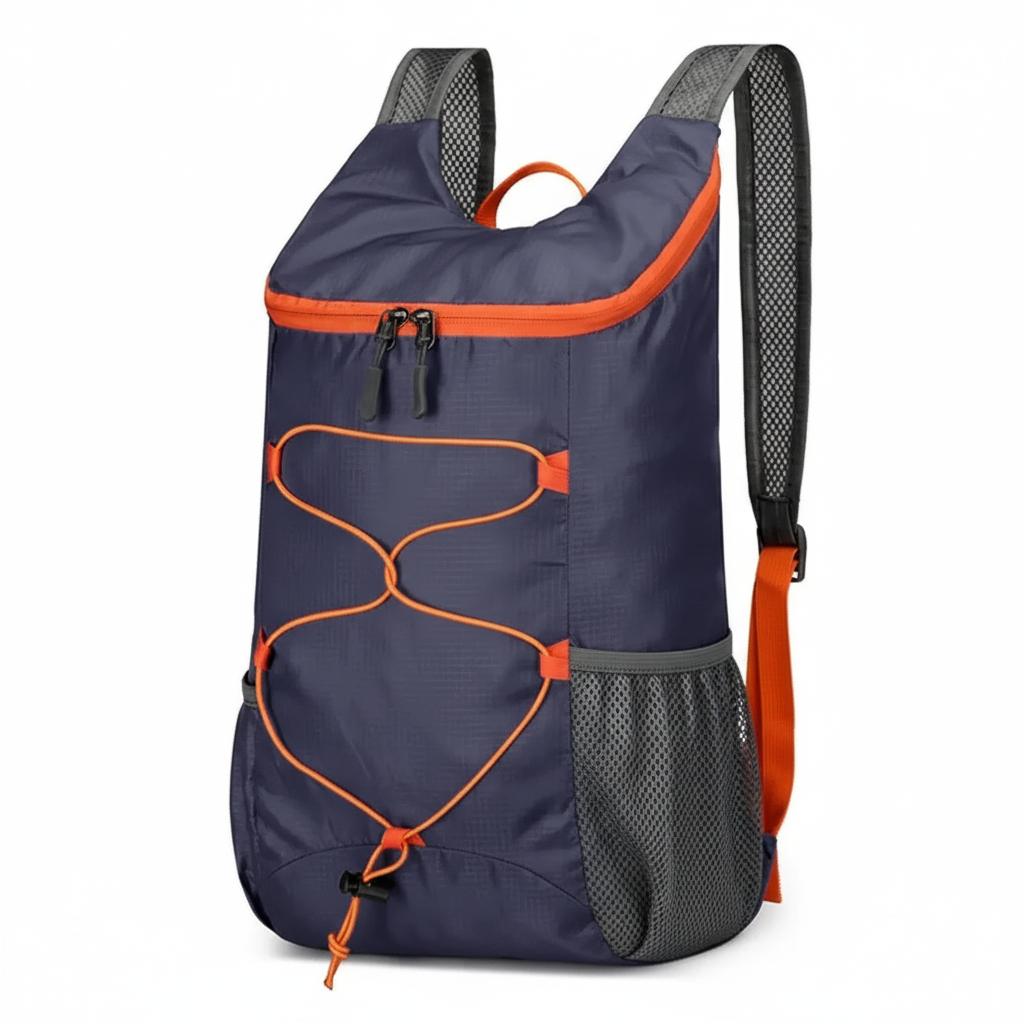 Minimalistischer Faltrucksack, wasserdicht und leicht. Ideal für den Weg zur Arbeit oder Kurzurlaube.