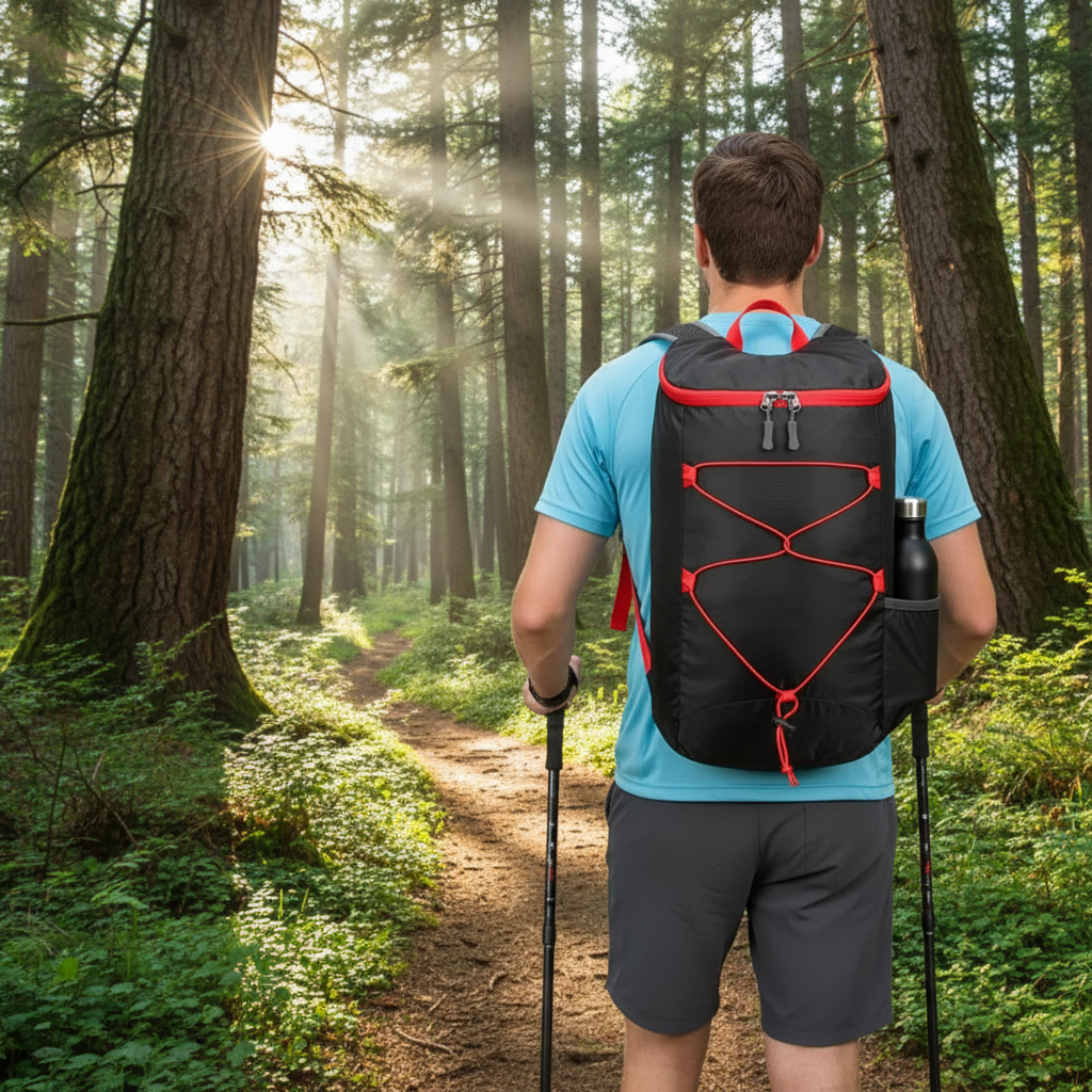 Leichter, wasserdichter Tagesrucksack, faltbar und strapazierfähig. Optimal für aktive Menschen.