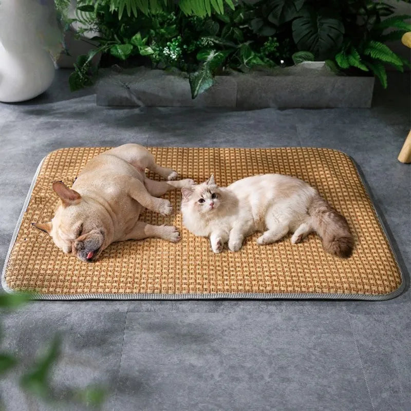 Komfortable Frostmatte aus Naturgeflecht hilft Hunden & Katzen, sich an heißen Sommertagen abzukühlen.