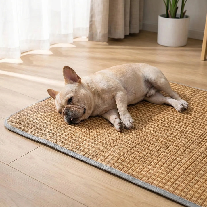 Haustier Kühlmatte aus Naturgeflecht für Hunde & Katzen, ideal zur Sommer-Abkühlung.
