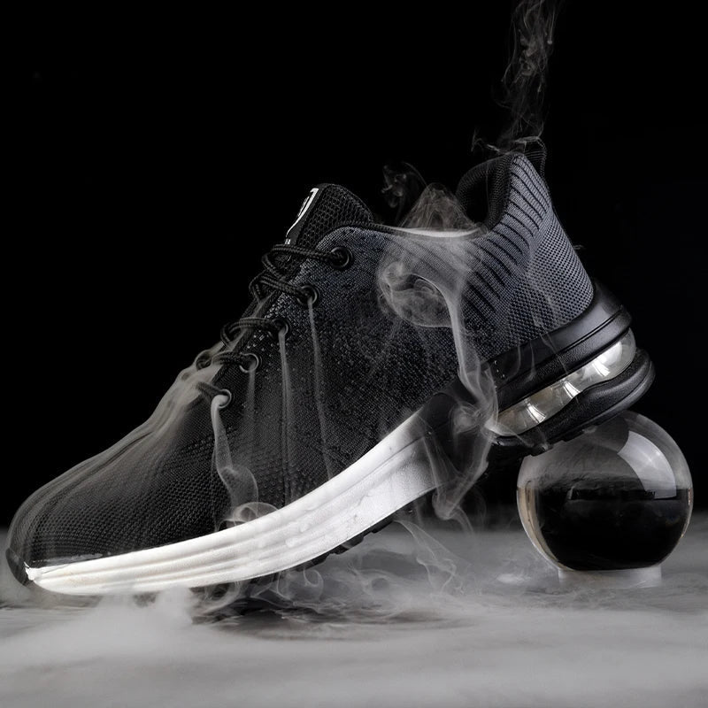 Vorderansicht der Herren Schutzschuhe: Stahlschutzkappe für maximalen Zehenschutz am Arbeitsplatz.