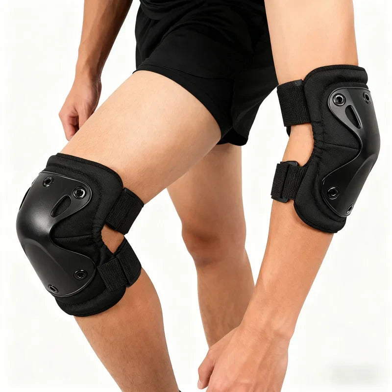 Schutzset bestehend aus 4 taktischen Polstern für Knie und Ellbogen. Ideal für alle Outdoor-Sportarten.