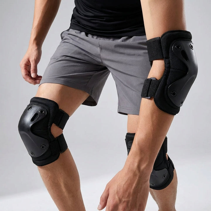 Strapazierfähiges, 4-teiliges taktisches Schutzset für Knie & Ellbogen. Wichtiges Zubehör für Outdoor-Sport.