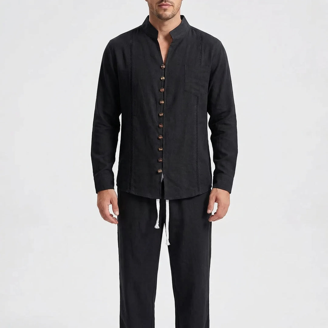 Bequeme Herren Freizeithose, locker geschnitten, passend zum Kubanischen Kragen Hemd; Sommer-Urlaubskleidung.